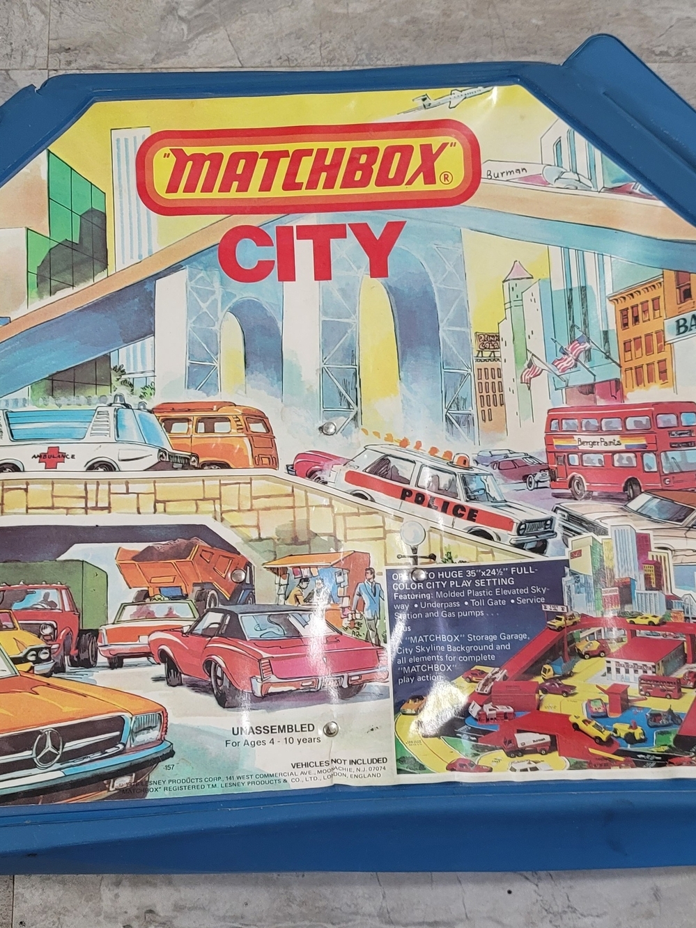 Vintage 1976 Matchbox City Playset Case - Blue and Yellow Artwork